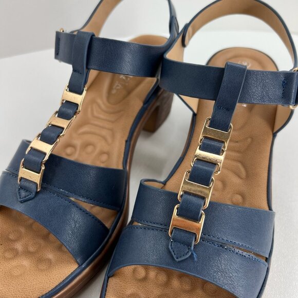 Patrizia Taney Wedge Sandals Womens 9 Comfort T-Strap Slingback Block Heels Blue - Picture 10 of 15